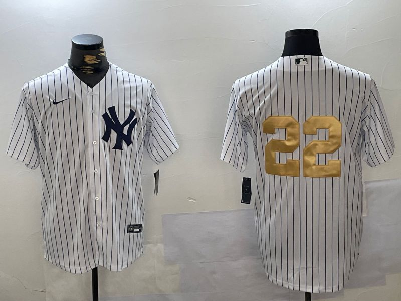 Men New York Yankees 22 Soto White Stripe Fashion Nike 2024 MLB Jersey style 9